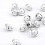 Knap 12 mm - Perle med sølvroset - Hvid/Sølv