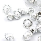 Knap 12 mm - Perle med sølvroset - Hvid/Sølv