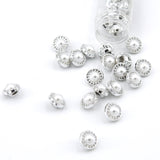 Knap 12 mm - Perle med sølvroset - Hvid/Sølv